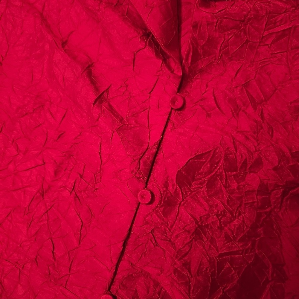 Eileen Fisher Sz L Beautiful RED Crinkled 100% Silk Exquisite Blouse Shirt Top - Picture 3 of 10